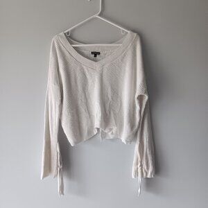 Express Cropped V-Neck Knit Sweater Long-Sleeved Bell White Made in USA